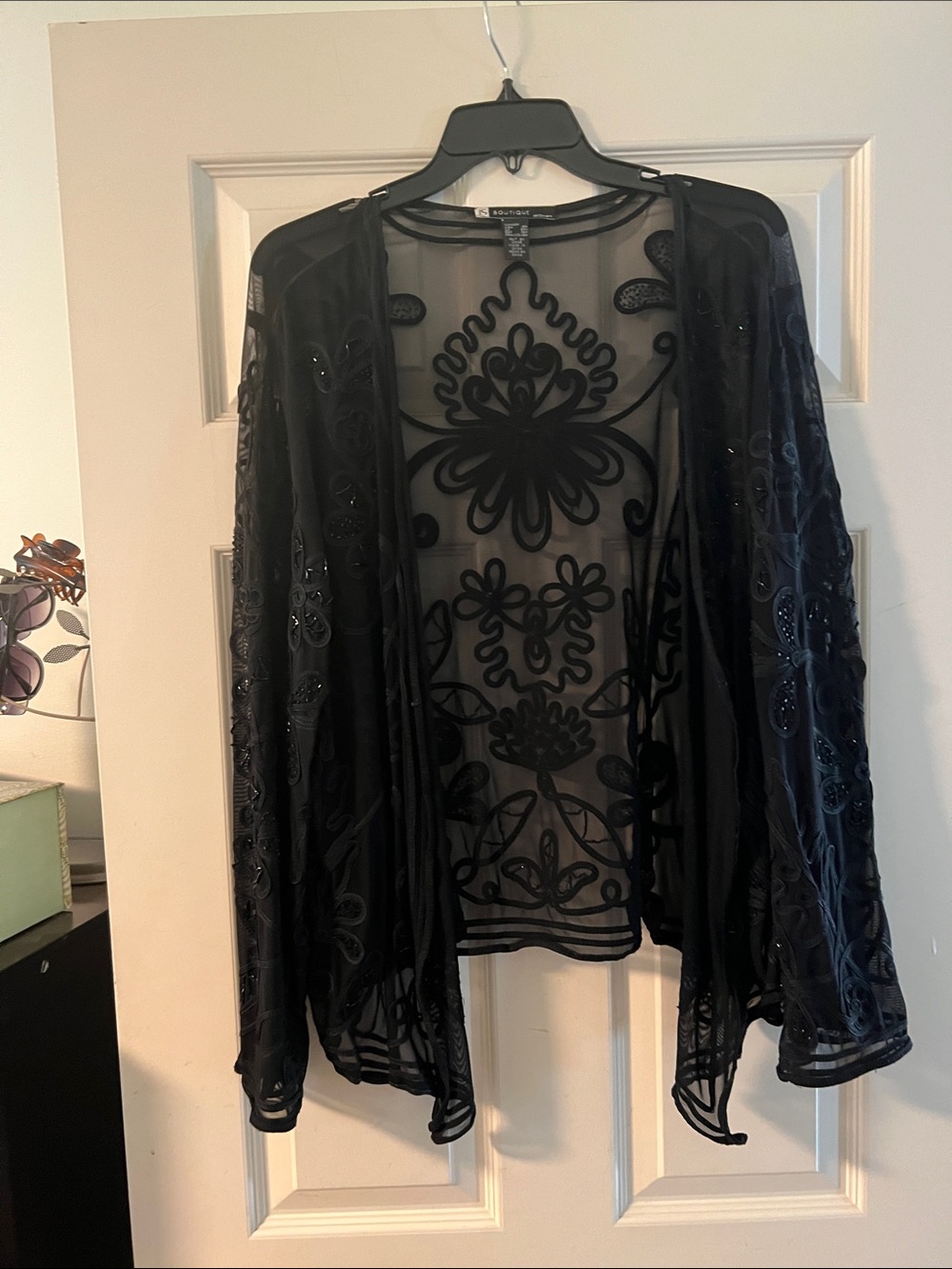 JS Boutique Black Sheer Embroidered Cardigan